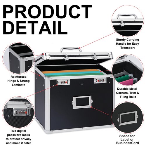 VZCPYTPM Aluminum Storage File Box with Lock,Portable Locking Storage Totes with Dual Combination Locks for Filing Office Documents