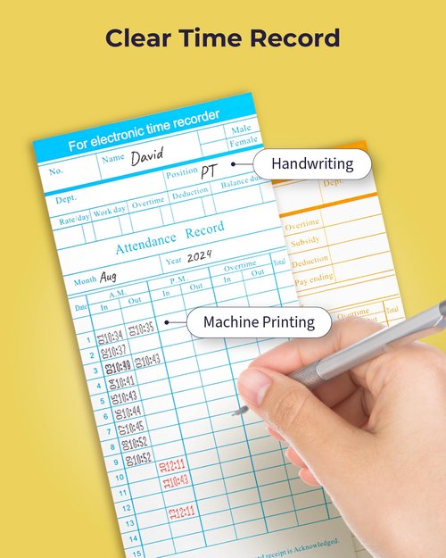 Volcora 100 Pack Time Cards for Employees 2 Sided 7.4 x 3.4" Sprint for Volcora Time Clock, Timecards Monthly for Time Recorder, Overtime and Total Hours Included