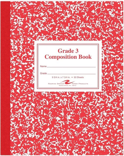 Roaring Spring Composition Book - Grade 3 Ruled, 50 Sheets, 9-3/4 x 7-3/4 Inches, Red