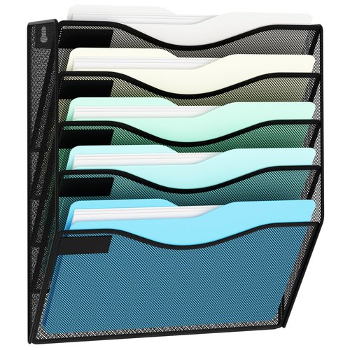 JessYo 5 Pocket Wall File Organizer Wall Mounted Mail Folder Paper Document Holder Clipboard Storage Organization Pocket Vertical Hanging Magazine Rack for Office Home School, Black
