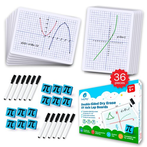 Simply Magic 12 Pack Double-Sided Dry Erase Graph Lap Boards - Class Set of Individual Classroom Whiteboards for Students, XY Axis Graphing Lap Boards - Math Teacher Supplies for Classroom - 12''x9''