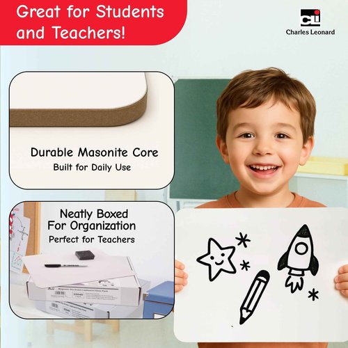 Charles Leonard Magnetic Lapboard Class Combo Pack, Includes 12 Each: 2-Sided Plain/Plain 9 x 12 Inch White Boards, 2-Inch Erasers, Black Dry Erase Markers (35040)