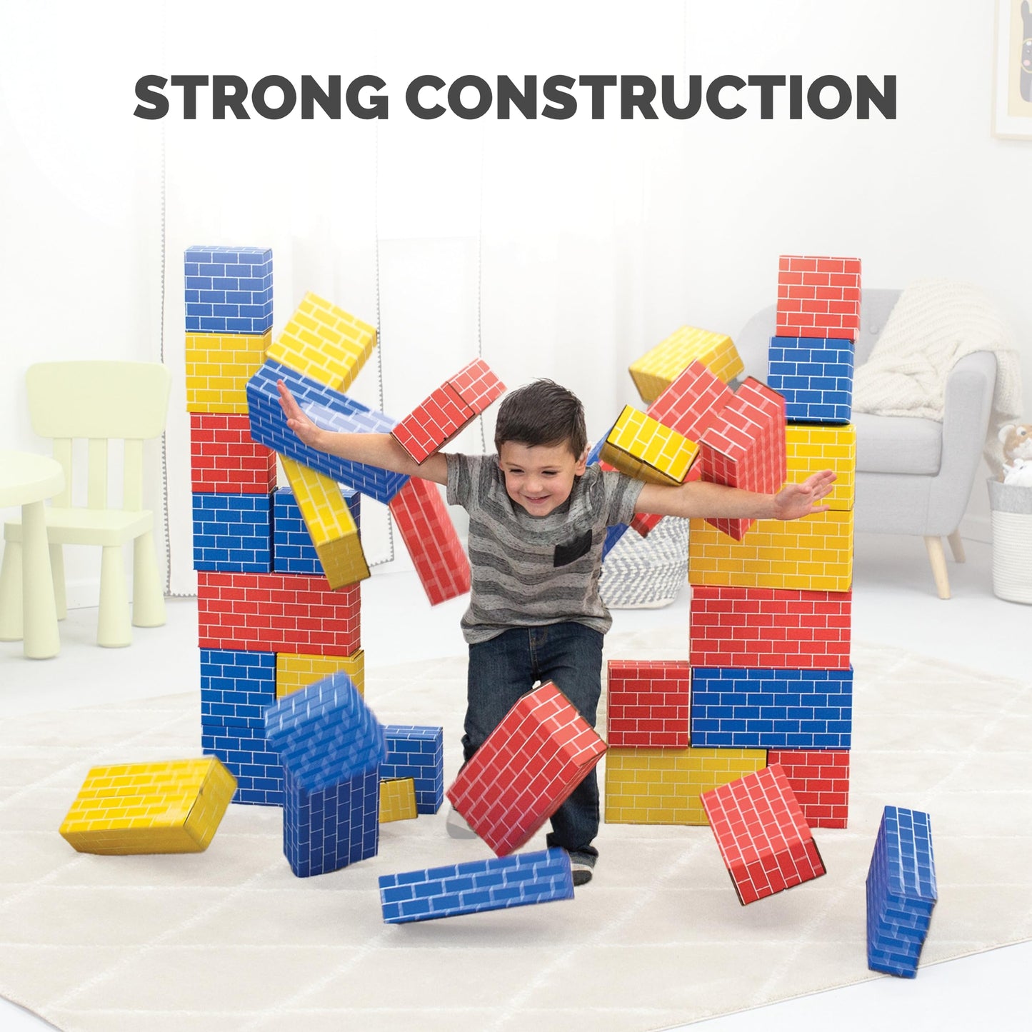 Bankers Box at Play Heavy Duty Jumbo Cardboard Building Blocks, 40 Pack, Large and Medium Toy Blocks for Kids and