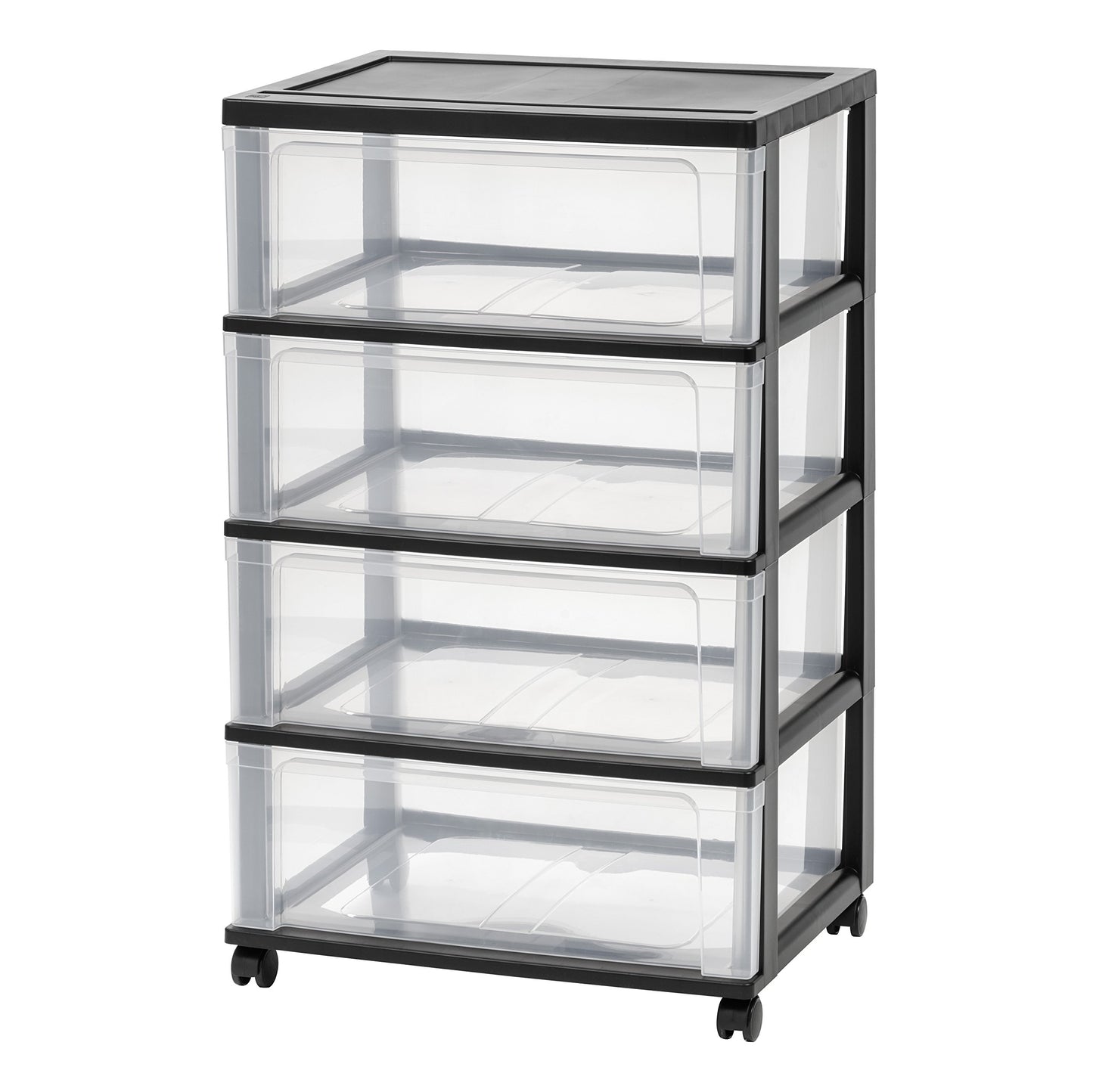 IRIS USA Plastic Drawer Storage Organizer Rolling Cart, with Wheels Casters, 4-Drawers, for Art Craft Supplies Bathroom Dorm Bedroom Laundry Room, Wide, Black