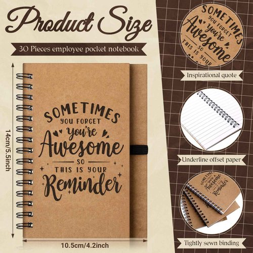 Cholemy 90 Pcs Thank You Gifts Graduation Teachers Employee Appreciation Gifts Bulk Team Coworker Christian Inspirational Spiral Motivational Bamboo Pen Kraft Notebooks with Keychain(Awesome Sign)
