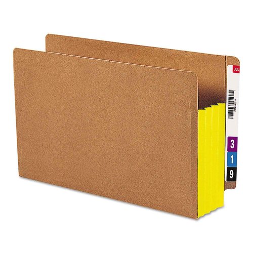 Smead End Tab Pocket, Reinforced Straight-Cut Tab, 3-1/2" Expansion, Extra Wide Legal Size, Redrope with Yellow Gusset, 10 per Box (74688)
