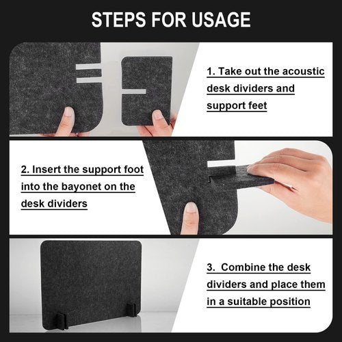 4 Pack Acoustic Desk Divider Desk Partition - Freestanding Privacy Panel 16 x 24 Inches Noise Reducing Partition for Office Table Standing Student Study Reception Area(Black Gray)