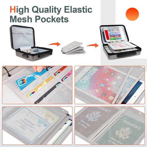 NPET Waterproof Document Box 12.5”×16”×5.5”Water-Resistant File Organizer Box with Lock and Flexible Handle 5-Layer Portable Travel Home Office Safe Storage bag for Files Cash Laptop Passport