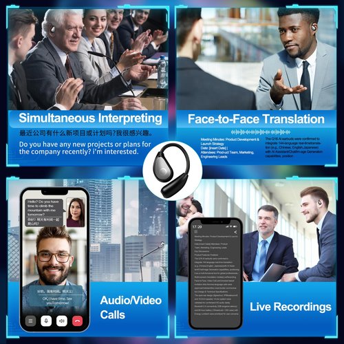 AI Language Translator Earbuds 144 Languages Bluetooth 5.3 Wireless - Two Way Translation Noise Reduction IPX5 Waterproof for Travel Business Gym Learning iOS Android