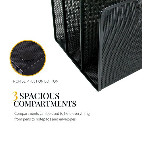 Artistic Contemporary Mesh Metal Desktop File Sorter for Neat and Organized Surfaces in Office, School, and Home, Black