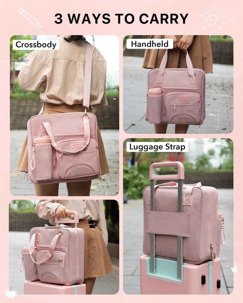 Upgraded 3 Rings Zipper Binder Organizer 3 Inch Zippered Binders with Strap Large Zip Up Portfolio Folder Bag with 9 Pockets Laptop Compartment for Office Travel, Pink