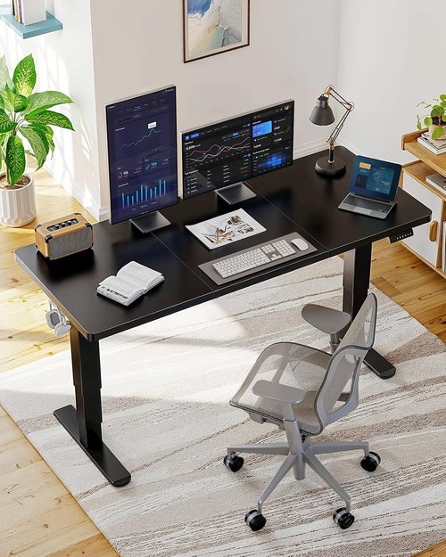 HUANUO Electric Standing Desk - 70x30 Inch Height Adjustable Office Desk with 4 Memory Presets & Hooks - Black