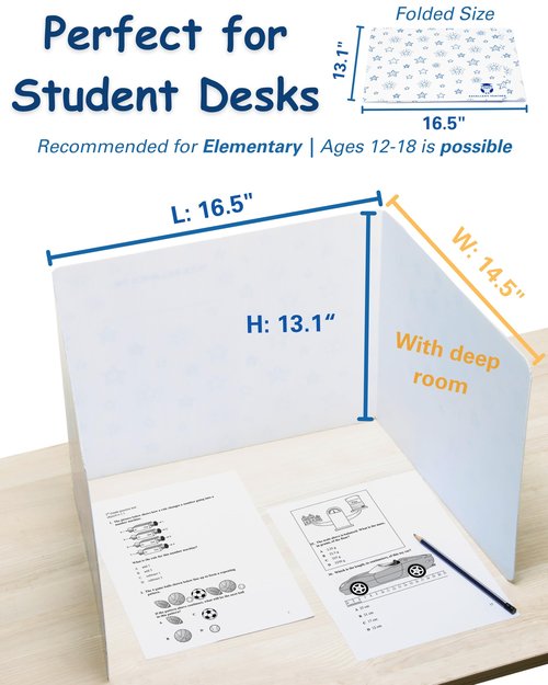 25 Plastic Privacy Folders for Students — Durable + Erasable — Desk Dividers for Students, Privacy Shields for Student Desks, Testing Dividers for Classroom, Test Dividers for Student Desks