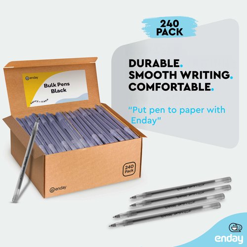 Enday Bulk Ballpoint Pens Black (240 Pack) Ink pens bulk, Medium Point 1.0mm, office, Smooth Writing black ink pens for School, Home, and Office.