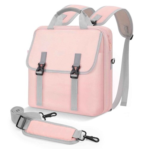 MoKo Zipper Binder Bag, 2 Inch 3 Ring Zipper Binder with Detachable Backpack Strap + Shoulder Strap, 500 Sheets Capacity, Multi-Pocket School Bag Fits 13'' Tablets, 14'' Laptops, Books, Pink