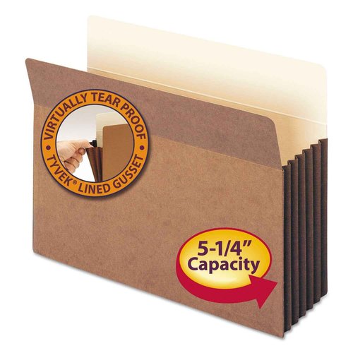 Smead File Pocket with Fully-Lined Gusset, Straight-Cut Tab, 5-1/4" Expansion, Letter Size, Redrope, 10 per Box (73274)
