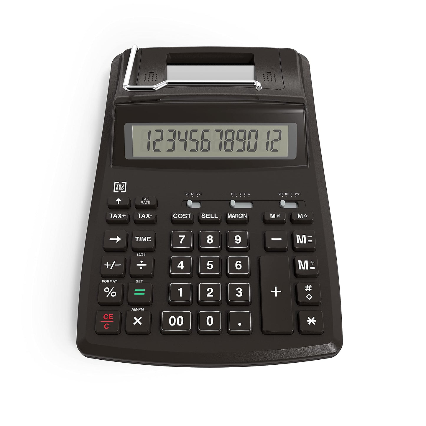 TRU RED 12-Digit Desktop Printing Calculator, Black, Paper Tape Printing, Large Display, Office Accounting & Business Use