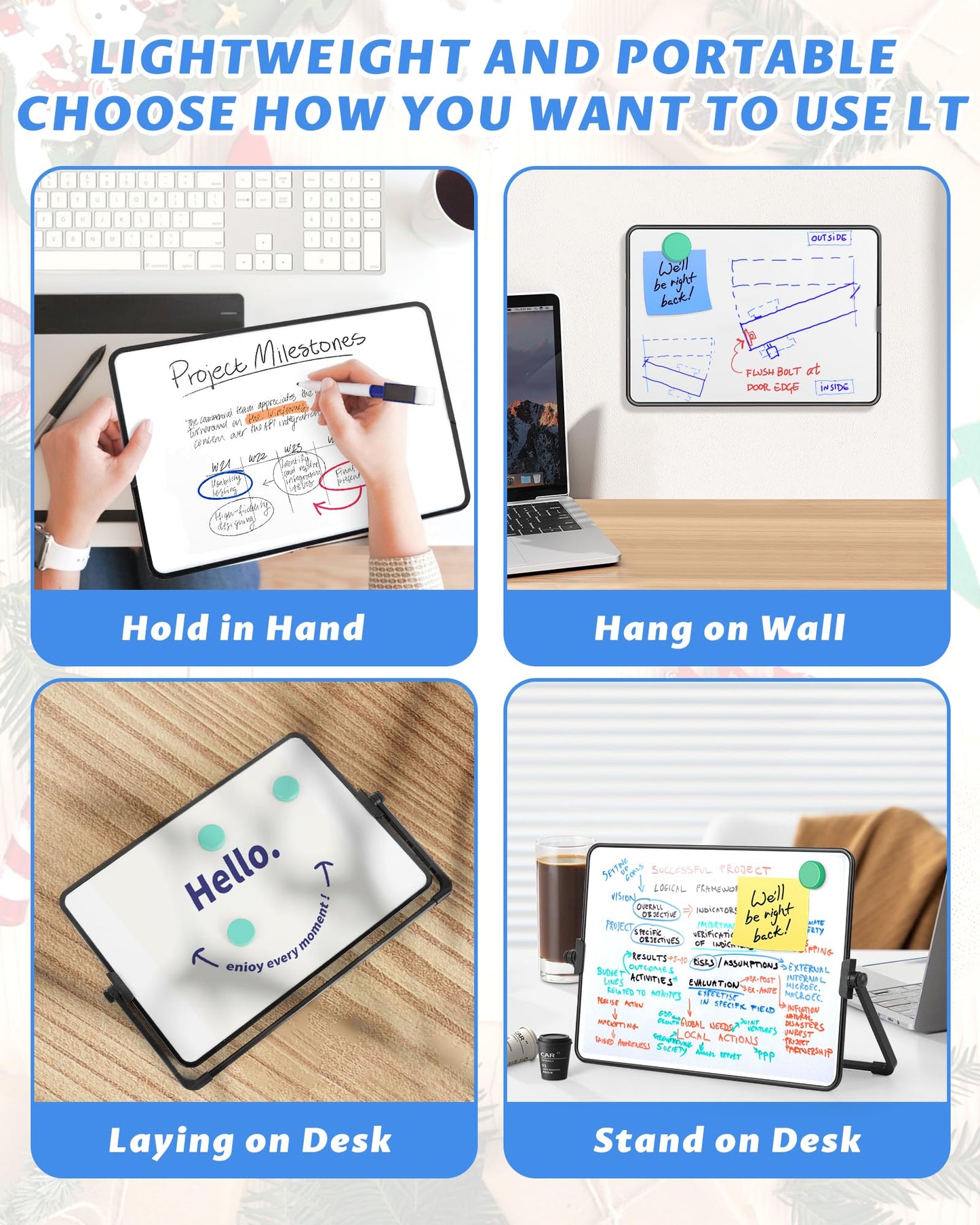 Dry Erase Whiteboard for Students,Small Mini Magnetic Double-Sided Desktop White Board with Stand,Portable Small Whiteboard with 3 Markers/3 Magnets/1 Eraser for Drawing, Home, School,8.27" x 11.8"