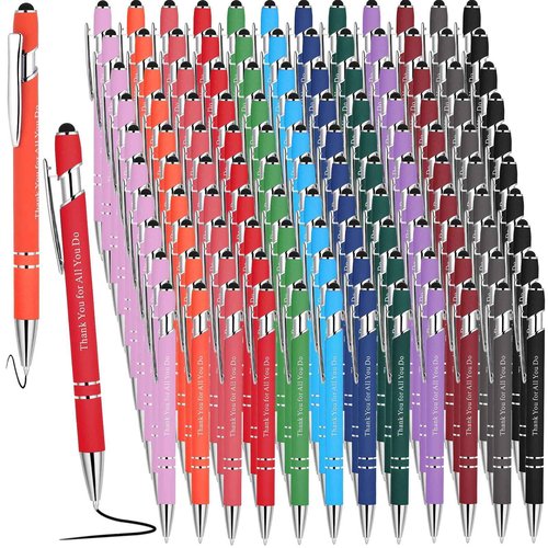 Seajan 120 Pcs Employee Appreciation Gift - 2 in 1 Stylus Ballpoint Pen - Thank You for All You Do - Funny Touch Screen Gift for Men Women Coworker Volunteer Teacher Student