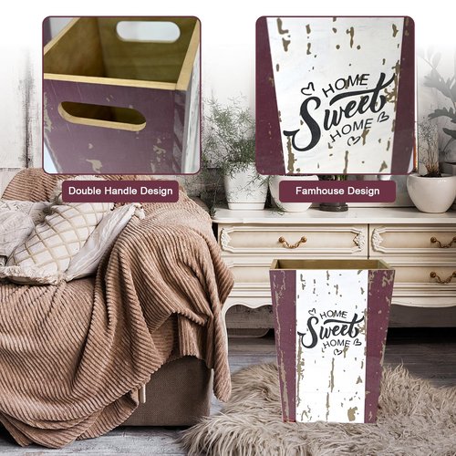 2 Pack 1.5/2.5 Gallons Bathroom Trash Can, Wood Farmhouse Rectangular Garbage Can Waste Basket Rustic Style Wooden Garbage Can Small Trash Bin for Bedroom, Kitchen, Office
