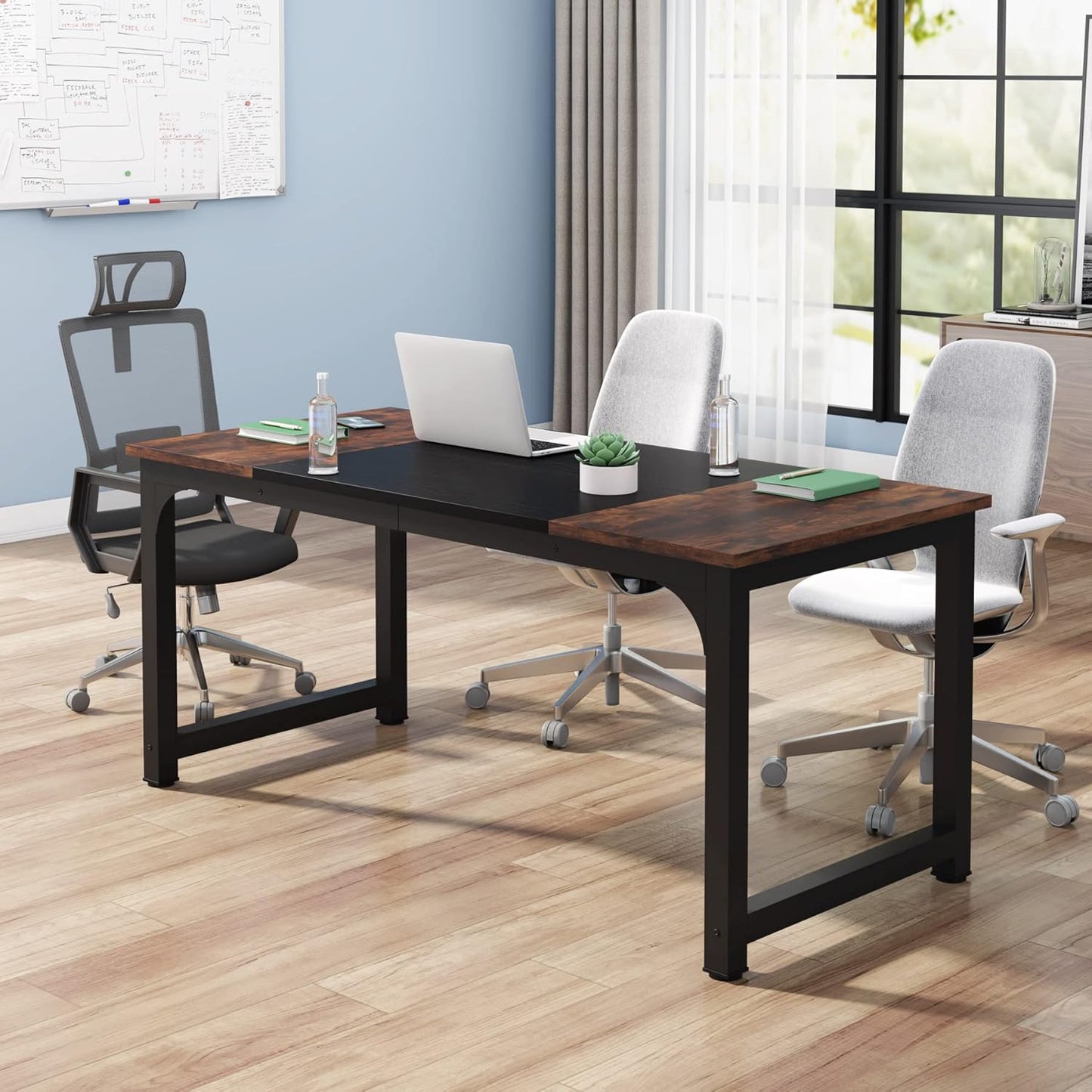 Tribesigns Conference Table - 63" W x 31.5" D Rustic Brown/Black Boardroom Desk for Office Meetings