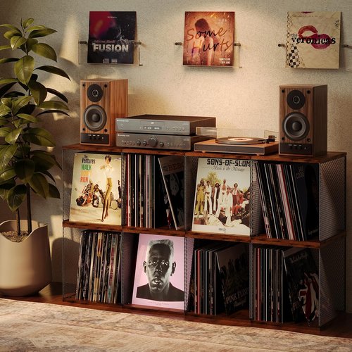 Honkazita Vinyl Record Storage Cube - DIY Stackable Holder for 40-55 Albums | Wooden Organizer