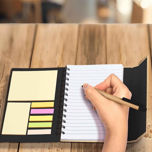 DISCOUNT PROMOS Eco Friendly Spiral Notebooks with Pens Set of 10, Bulk Pack - Perfect for School, Office, Home - Black