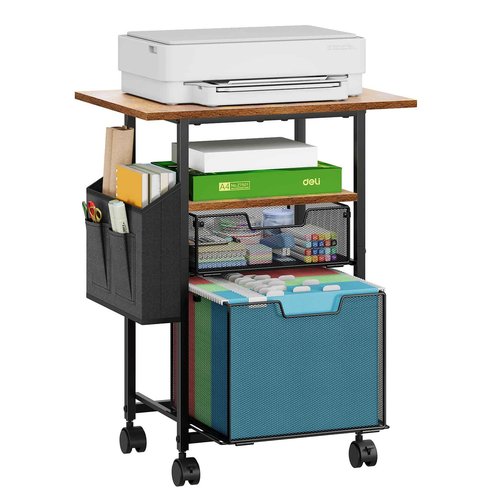 Rolling File Cabinet with Extended Desktop,2 Drawer Small File Cabinet for Home Office,Under Desk Storage with Side Bag,Filing Cabinet Cart File Folder Organizer with Wheels,Printer Stand Storage Cart