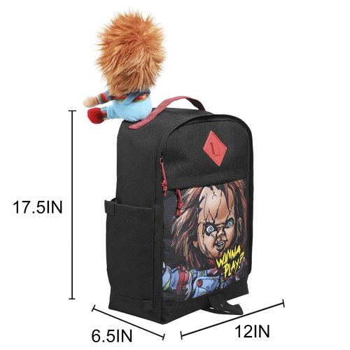 Chucky 17.5" Black adult Backpack With Plush Character Charm