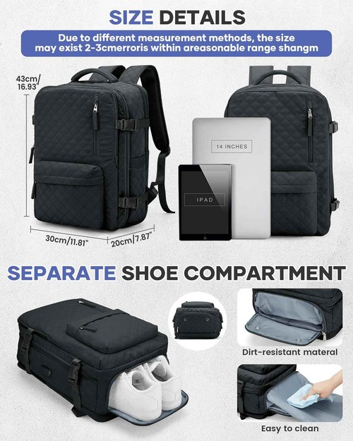 WONHOX Travel Vacuum Storage Backpack with Air Pump Vacuum Seal Compression Space Saver Bags Clothing Vacpack 18x14x8 inches Travel Bag Carry on Personal item Laptop Work Backpacks Women BlackGrey