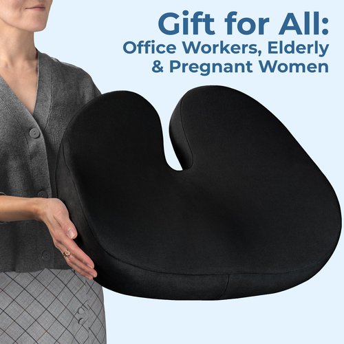 5 STARS UNITED Seat Cushion for Tailbone Pain Relief – Large Memory Foam Lifting Pillow for Coccyx, Hip, Sciatica & Post-Surgery Recovery – Wheelchair, Car, Desk, Gaming & Office Chairs, Black