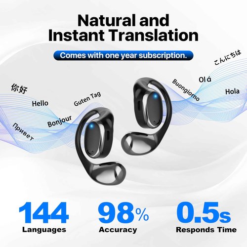 AI Translation Earbuds, OWS Real-Time 3-in-1 Translation Earbuds 144 Languages & Accents, Audifonos Traductores Inglés Español, Translation Device for Travel Business Learning（Black）