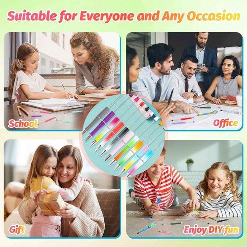 DASTTUIS 450 Pieces Beadable Pens - 150 Plastic Beadable Pens Bulk, Refills & Pen Bags Included - Beaded Pens Kit Cute Ballpoint Pens Black Ink - DIY Pens for Students & Teachers (Multicolor)