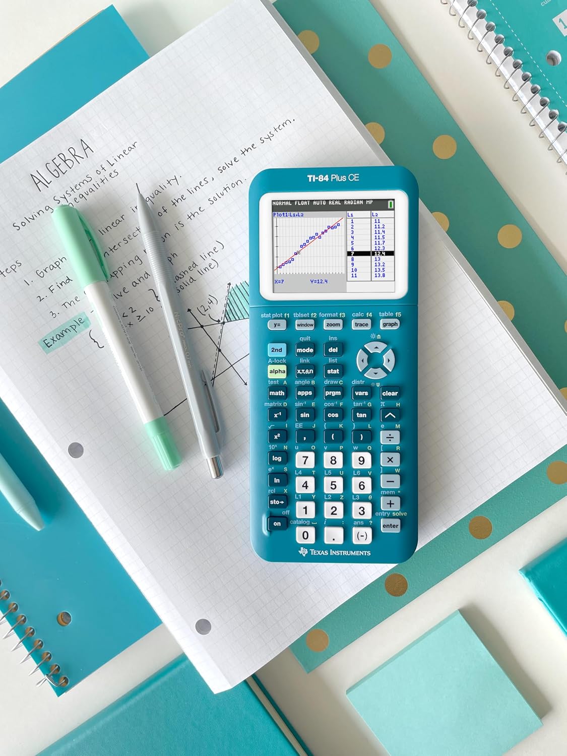 TI-84 Plus CE Graphing Calculator - Trinomial Teal Color for Enhanced Learning