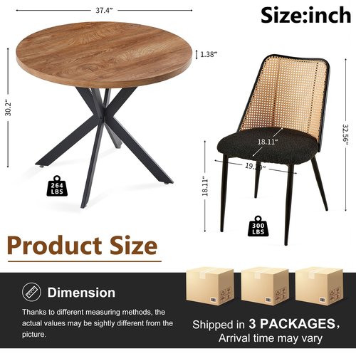 Homedot Circel Dining Table with Rattan Chairs for 2, Modern Dinette Set with Table and 2 Upholstered Dining Chairs, Classic Kitchen Table and Chairs Set for Living Room,Restaurant, Dining Hall