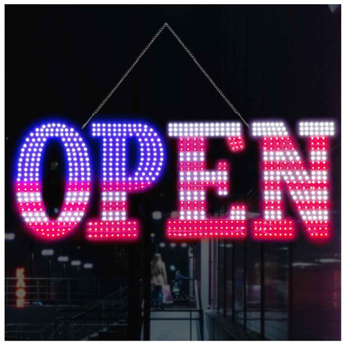 Open Signs for Business,40x14 inch USA Flag Open Sign Led for Window Wall Door w/Remote Control Bar Cafe Salon Barber Resturant Retail Store