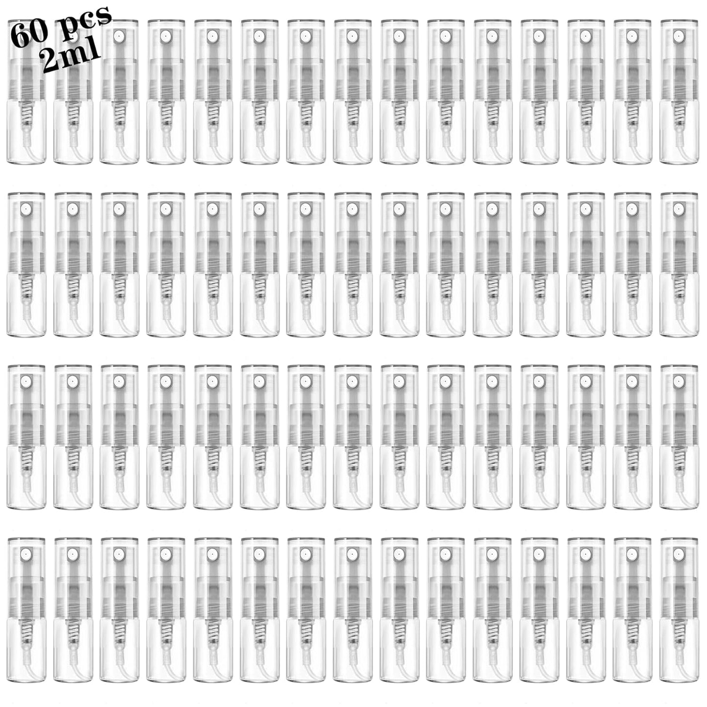 Skiennix Mini Spray Bottle - Refillable Glass Atomizer for Perfume & Essential Oils | 2ml, 60 Pcs