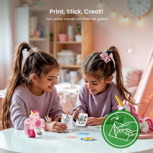 Phomemo Unicorn Camera for Girls, Kids Camera Instant Print, Holiday Birthday Gifts for Girls Age 3 to 12 Years Old, Unicorn Toys with Paper Rolls, Cameras for Kid Printer with Stickers