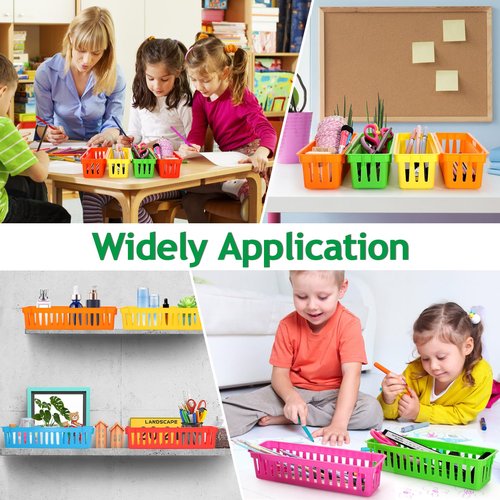 Vyndicca Pencil Organizer Tray - 24 Pack Plastic Classroom Pencil Holder, Small Trays, Colorful Crayon Storage for Classroom & Office, 9.3 L x 2.2 W x 2.4 H