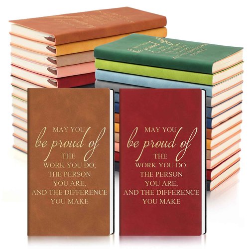 Ctosree 24 Pack Thank You Gifts A6 Leather Journal Bulk May You Be Proud of The Work Sign Appreciation Employee Gifts Notebook Small Notepad Inspirational Gift for Christmas Coworker Office
