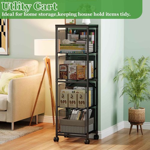 Sbanmao 4 Drawers File Cabinet, Vertical Filing Cabinets, Rolling File Cart, Hanging File Folder Organizer with Wheels, Mobile Printer Stand Utility Craft Cart for Home Office,Black