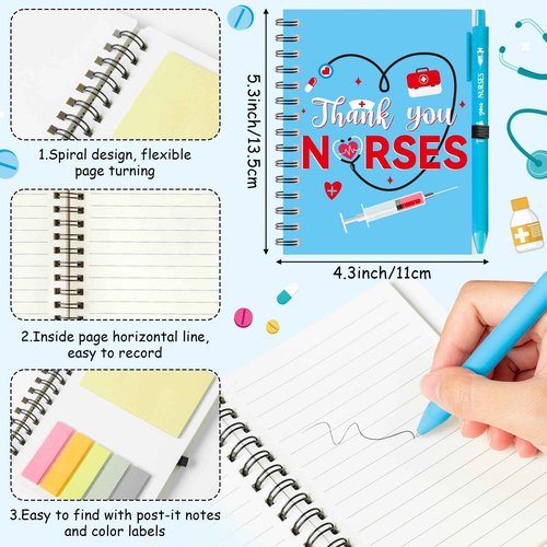 ANGOLIO 80Pcs Nurse Appreciation Gift Bulk Nursing Thank You Gifts Inspirational Spiral Notebooks with Sticky Note Notepad & Ballpoint Pen for Medical Nursing Graduation Week