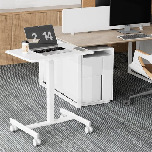 OLIXIS Small Standing Desk Adjustable Height, Portable Rolling Table on Wheels, 19 Inch Computer Mobile Desk Workstation for Home Office, White