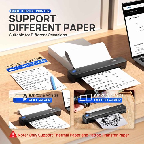 POLONO Portable Printer Wireless for Travel, D810 Bluetooth Thermal Printer Support for 8.5"x11" US Letter, Inkless Compatible with iOS, Android, Laptop for Office, Car and Home with Carry Case, Black