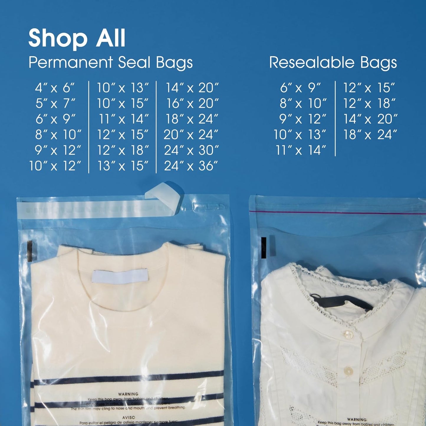 Spartan Industrial - Self-Seal Clear Poly Bags | 12” X 18” (100 Count) with Suffocation Warning for T-Shirts