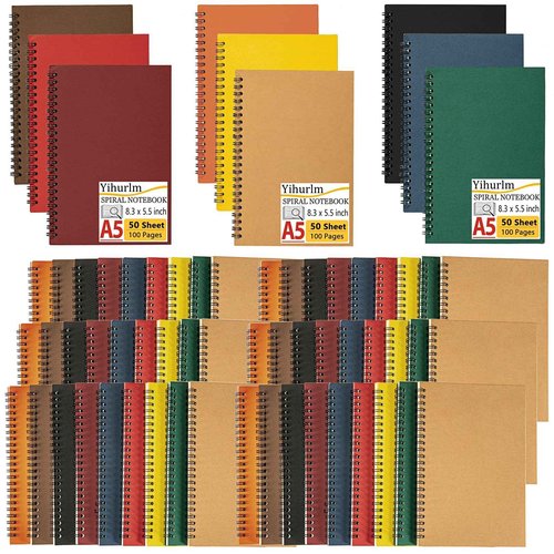 Yihurlm Spiral Notebook Bulk,54 Pcs A5 Notebook,8.3 x 5.5 Inch Spiral Notebooks,College Ruled Spiral Journal Notebook for Office Business School Gifts Supplies,100 Pages/50 Sheets, 9 Colors