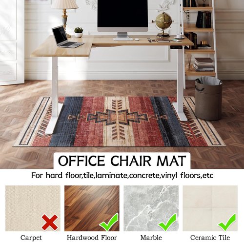 Office Chair Mat for Hardwood & Tile Floor 48"x60",Classic Southwestern Medallion Computer Chair Mat for Rolling Chairs Carpet,Western Aztec Under Desk Non Slip Gaming Rug Rubber Backing Protector Mat