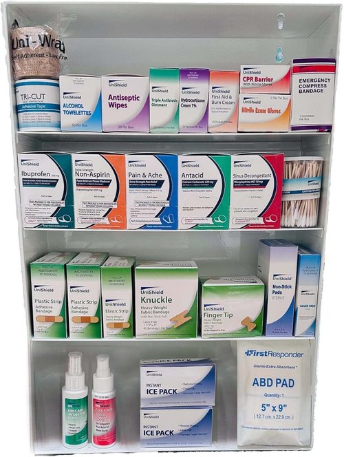 Class A 4-Shelf Metal First Aid Cabinet - Large Capacity Wall-Mount Med Box | Secure & OSHA Compliant with 1,200+ Pieces