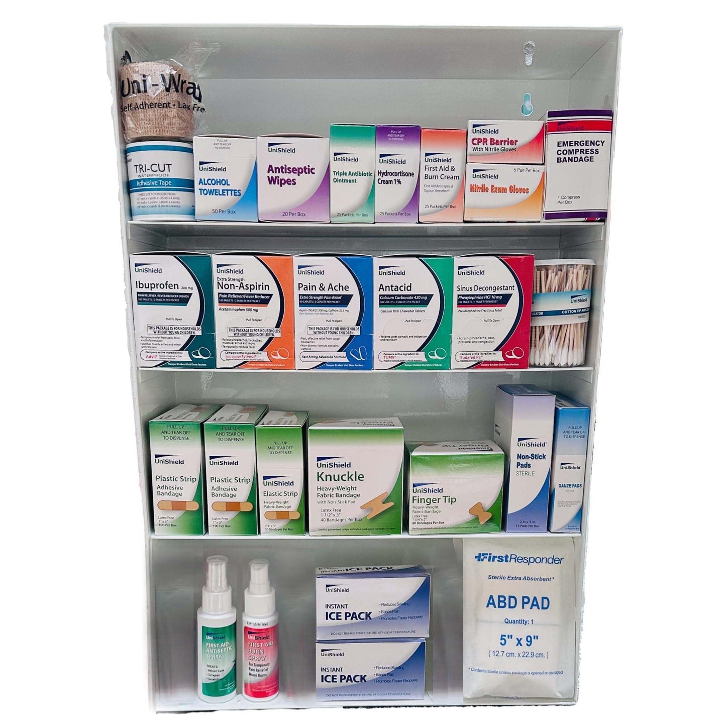 UniShield 4-Shelf Restaurant Metal 1st Aid Cabinet Class B, Large Capacity First Aid Wall Mount Medicine Cabinet, Secure Metal Med Box with Easy Access, Exceeds OSHA/ANSI Z308.1 2015, Over 1250 Pieces