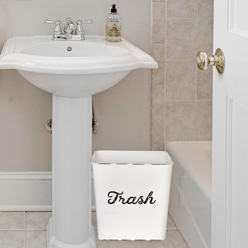 AuldHome Design White Enamel Trash Can, Rustic Farmhouse Wastebasket for Bathroom, Bedroom, or Office
